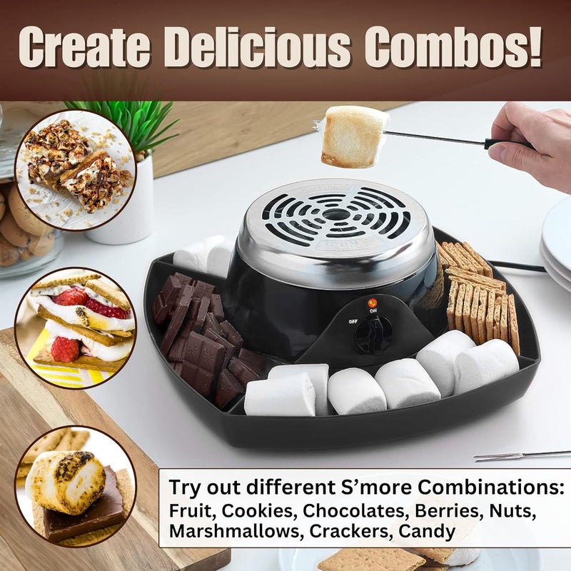 S'MORES GALORE ™ Electric Smores Maker Tabletop Indoor - Perfect Family Smore Maker All Year Long - Indoor Marshmallow Roaster Smores Kit w/Serving Tray - Party Sized Electric S'mores Maker - Image 4